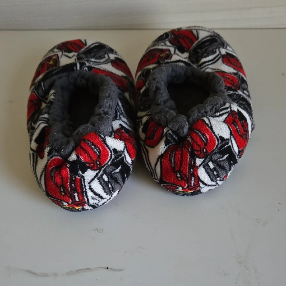 Kids Plush Slip-On Slippers with Red Car Print